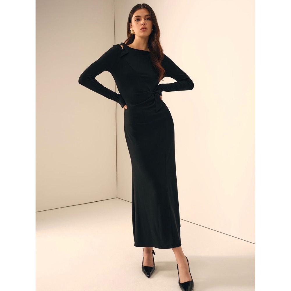 COMMENSE Women's Black Rayon Stretch Dress Elegant Chic size L NWT